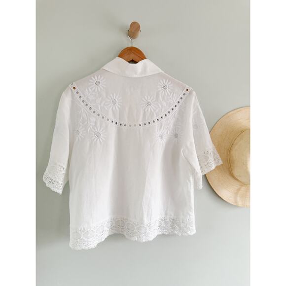 Madewell | NWT Embroidered Lace Button-Up Shirt in White | Sz S - Picture 11 of 12